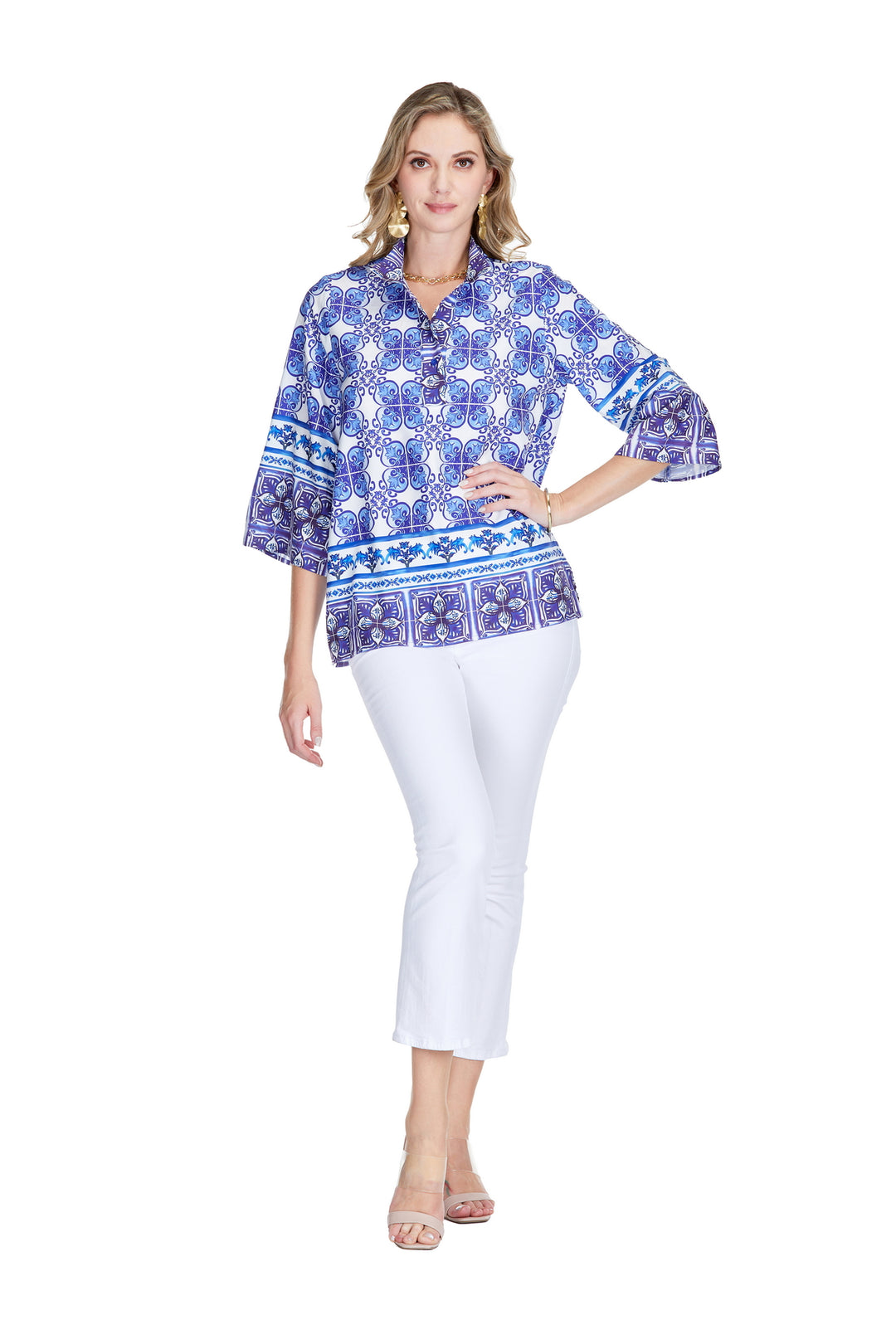 Damask Tile Tunic Top High End Women&