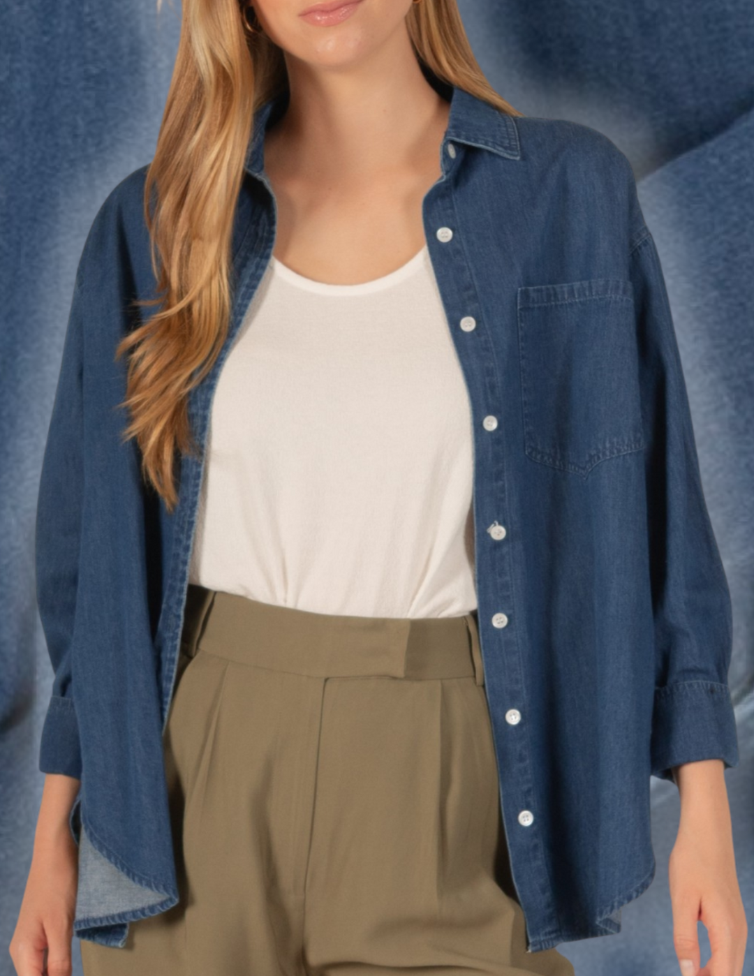 Dark Denim Button Up Blouse before you collection HLSR rodeo tops Houston