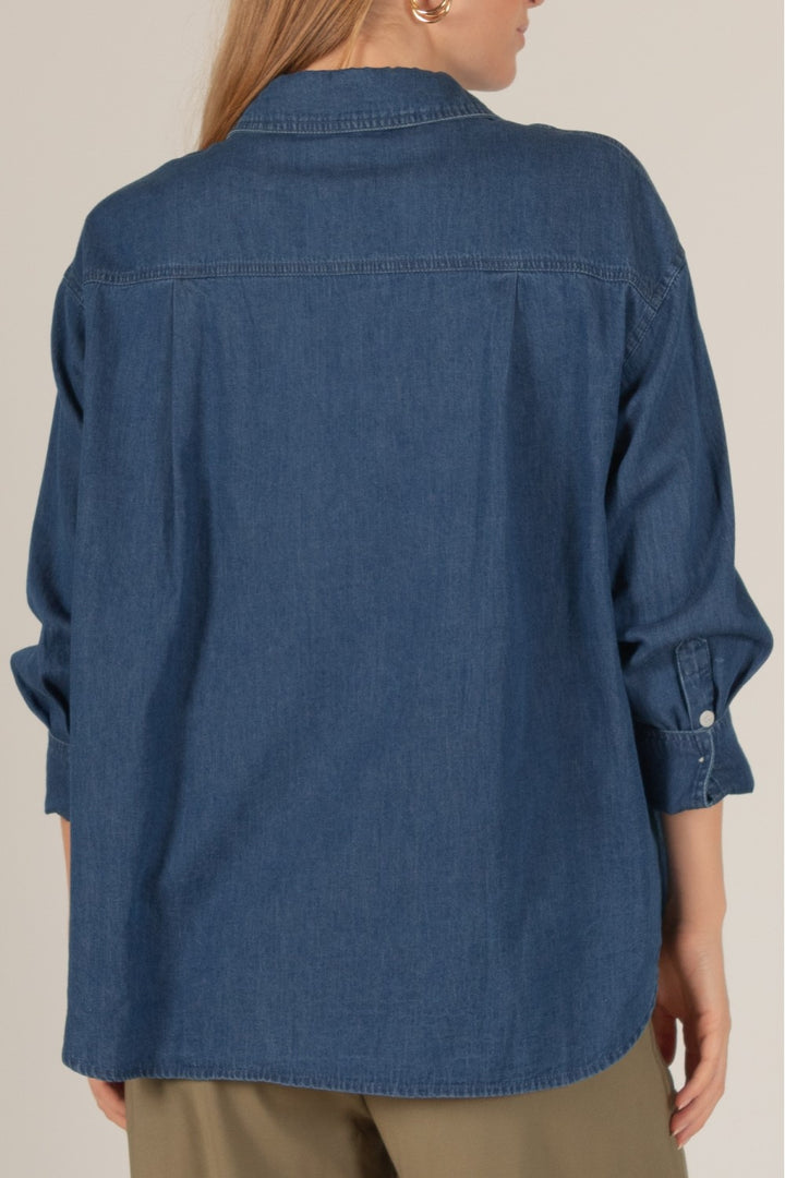Dark Denim Button Up Blouse before you collection HLSR rodeo tops Houston back of top