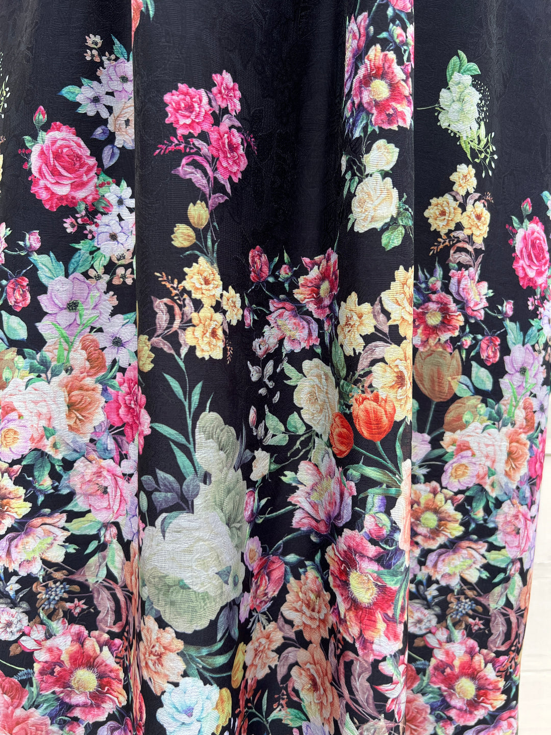 Dark Floral Maxi Skirt black background colorful spring flowers
