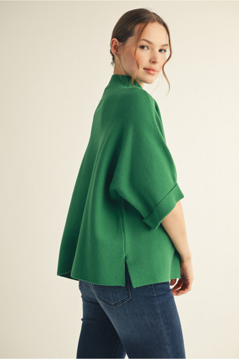 Elbow Sleeve Boxy Sweater cuffed green