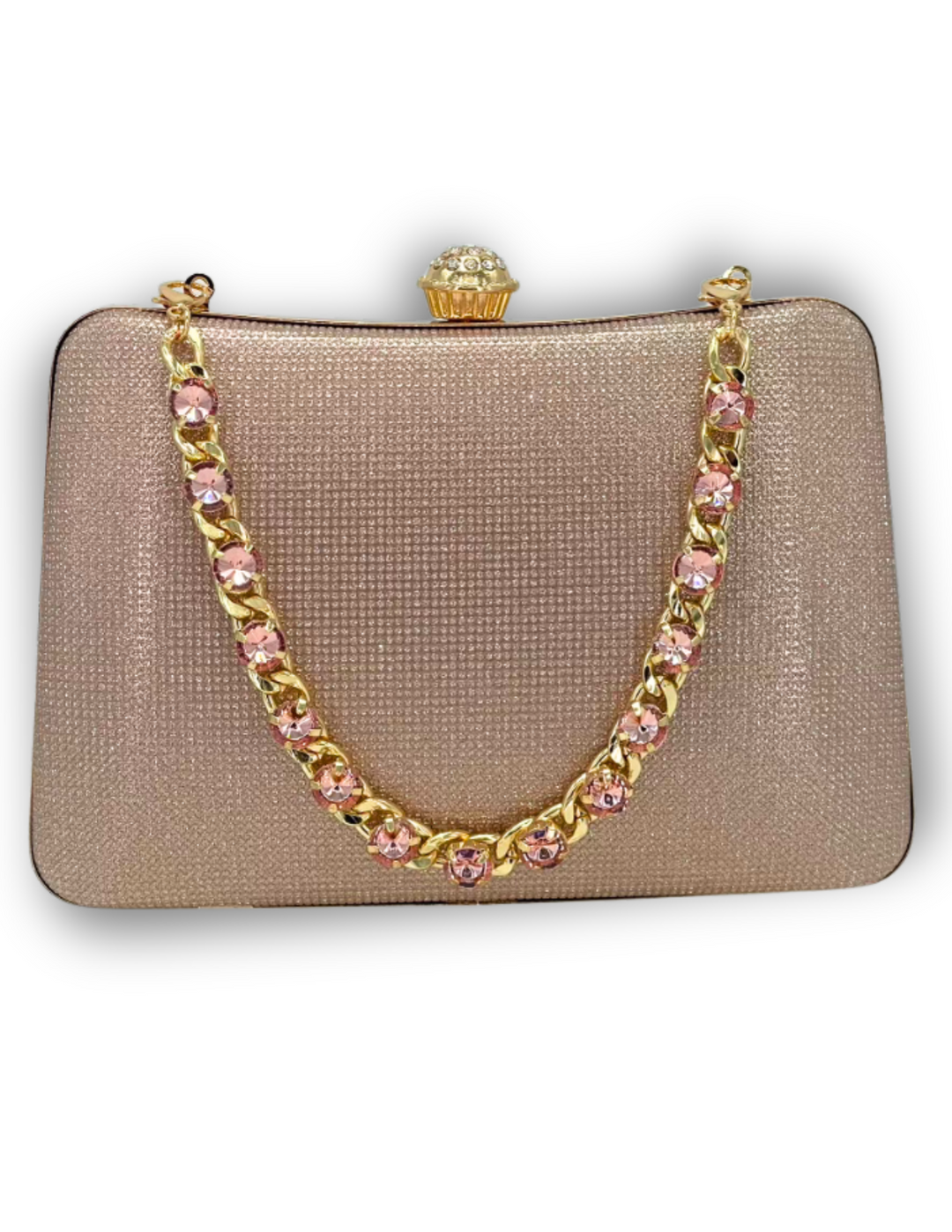 Embellished Chain Sparkle Clutch rose gold fits an iphone