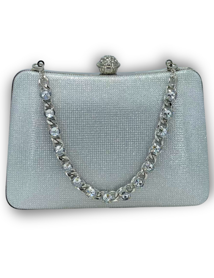 Embellished Chain Sparkle Clutch silver fits an iphone
