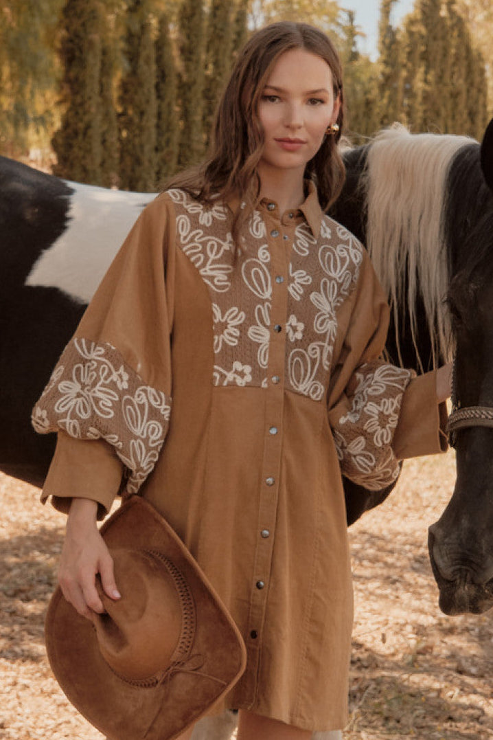 Embroidered Corduroy Dress Jodifl Southern Style