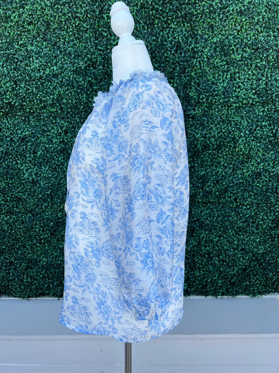 Fabric Flower Blue & White Blouse Quality Women's Boutique Clothing side