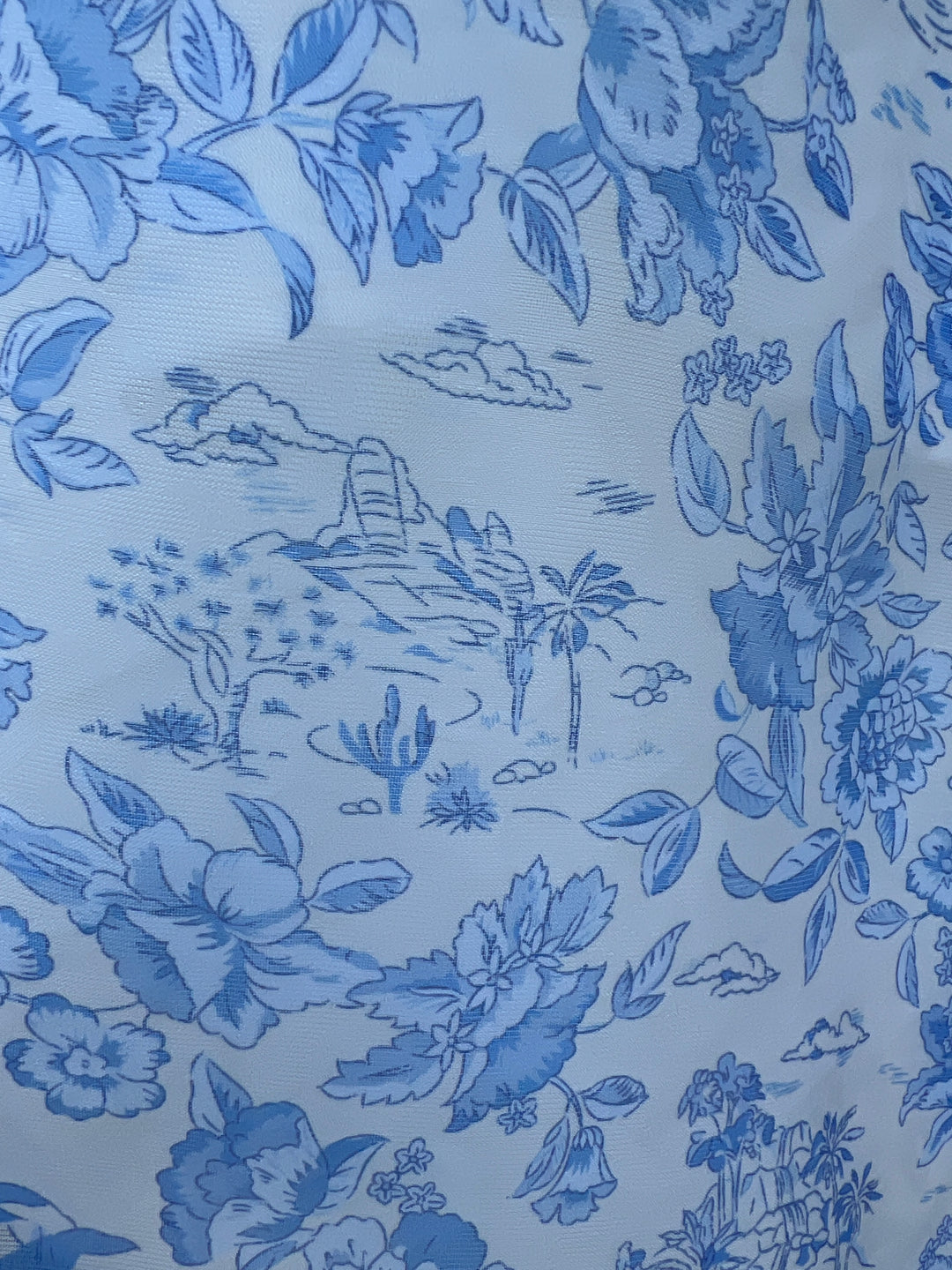 Fabric Flower Blue & White Blouse Quality Women's Boutique Clothing close up