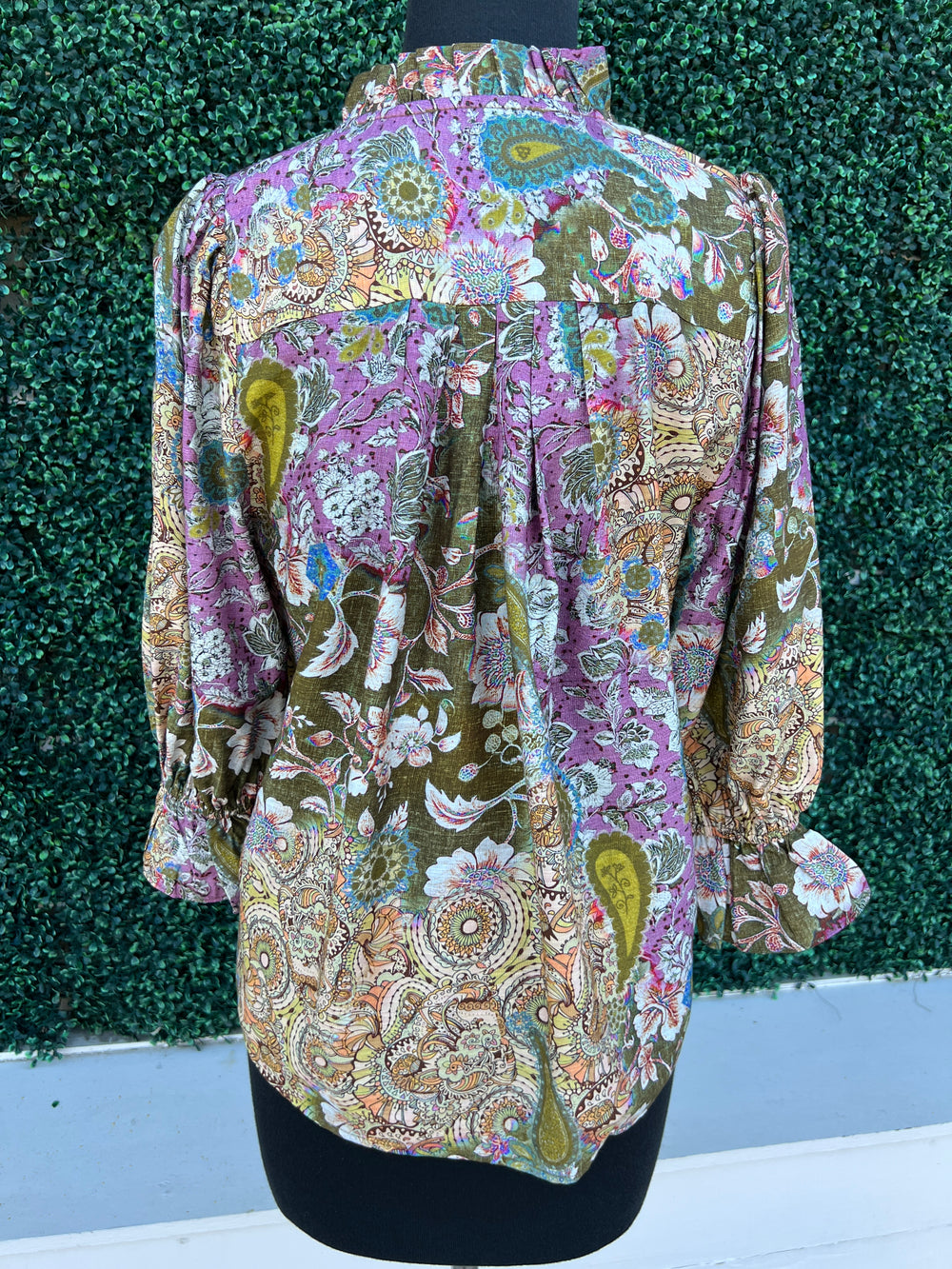 Fall Floral Mix top Southern Style Boutique Women Over 50 pleated back