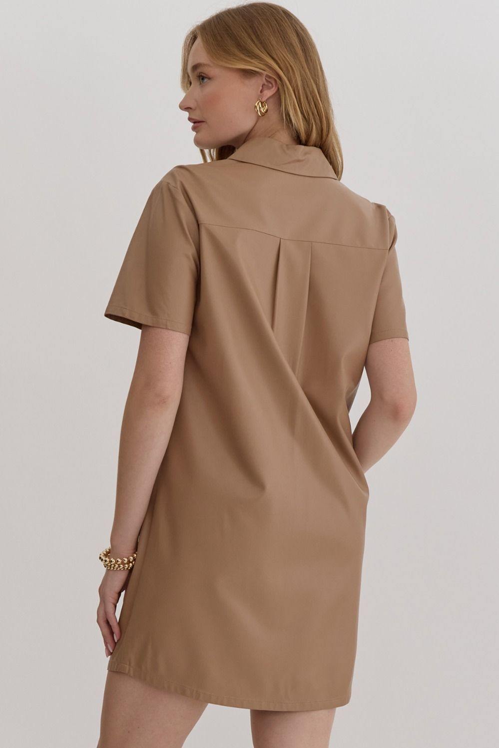 Fall winter 2024 Faux leather collared button-up taupe vegan cream tan color