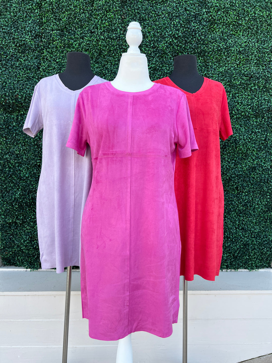 Faux Suede Colorful round neck Sheath Dress Joh. Brand Women's Boutique fuchsia