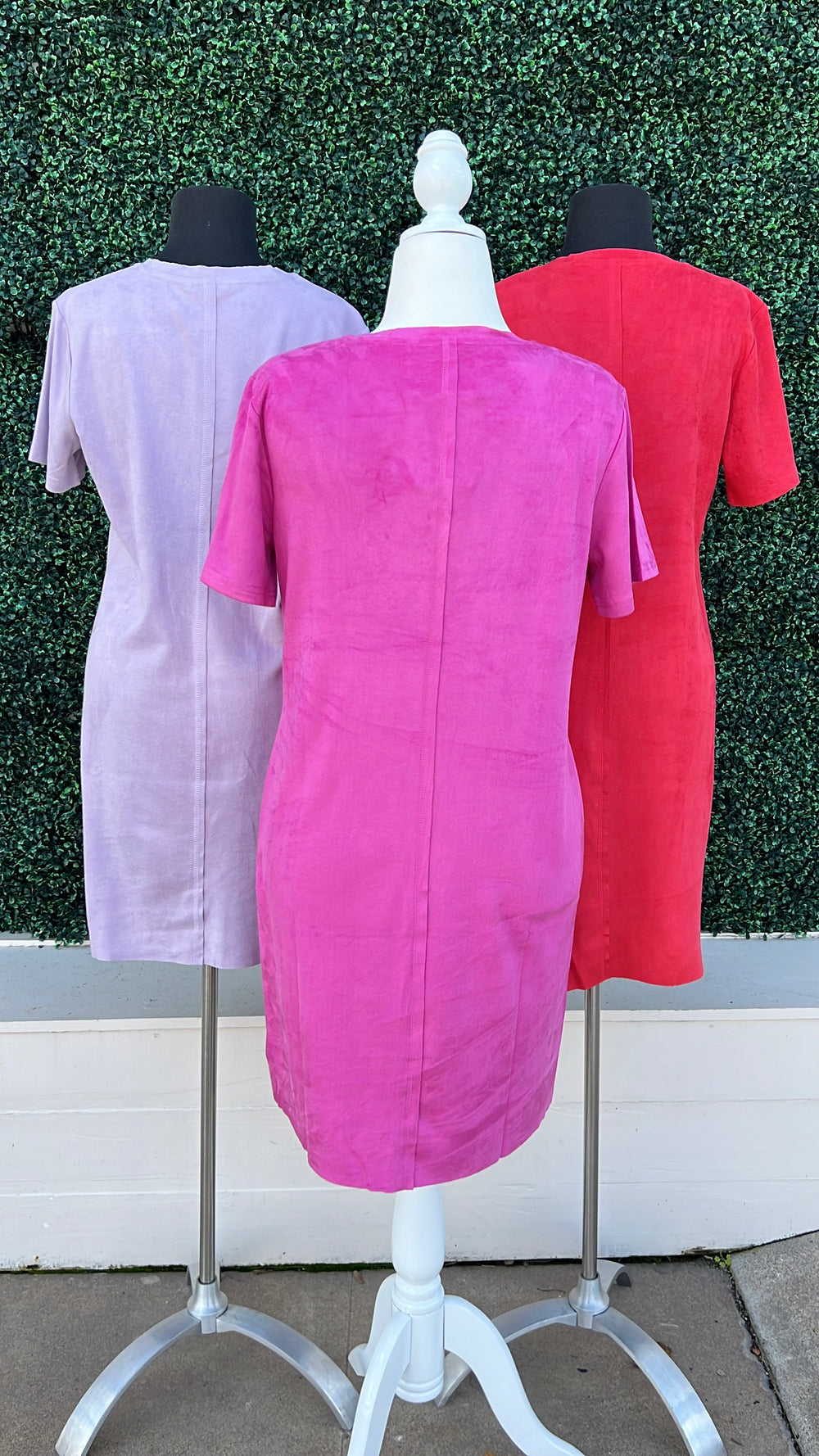 Faux Suede Colorful round neck Sheath Dress Joh. Brand Women's Boutique fuchsia back