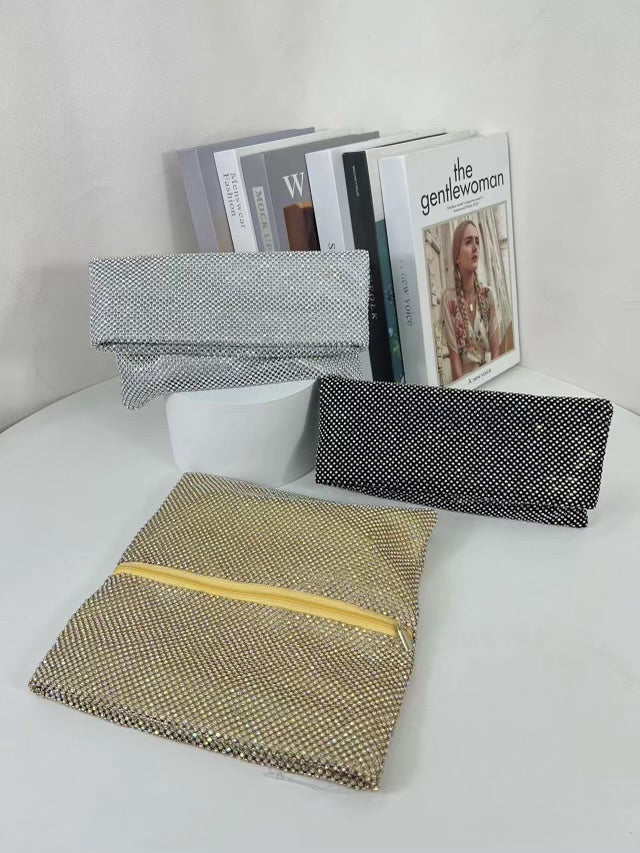 Foldover Sparkle Clutch spacious womens online boutique silver gold and black
