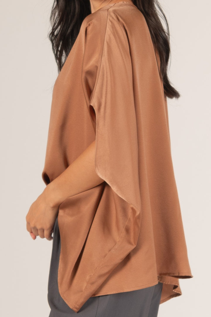 Front Tuck Stain Blouse copper womens boutique flowey loose sleeves
