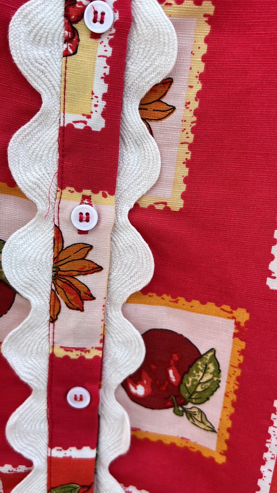 Fruit apple Stamp white Rickrack Top Summertime Blouses Tres Chic Boutique