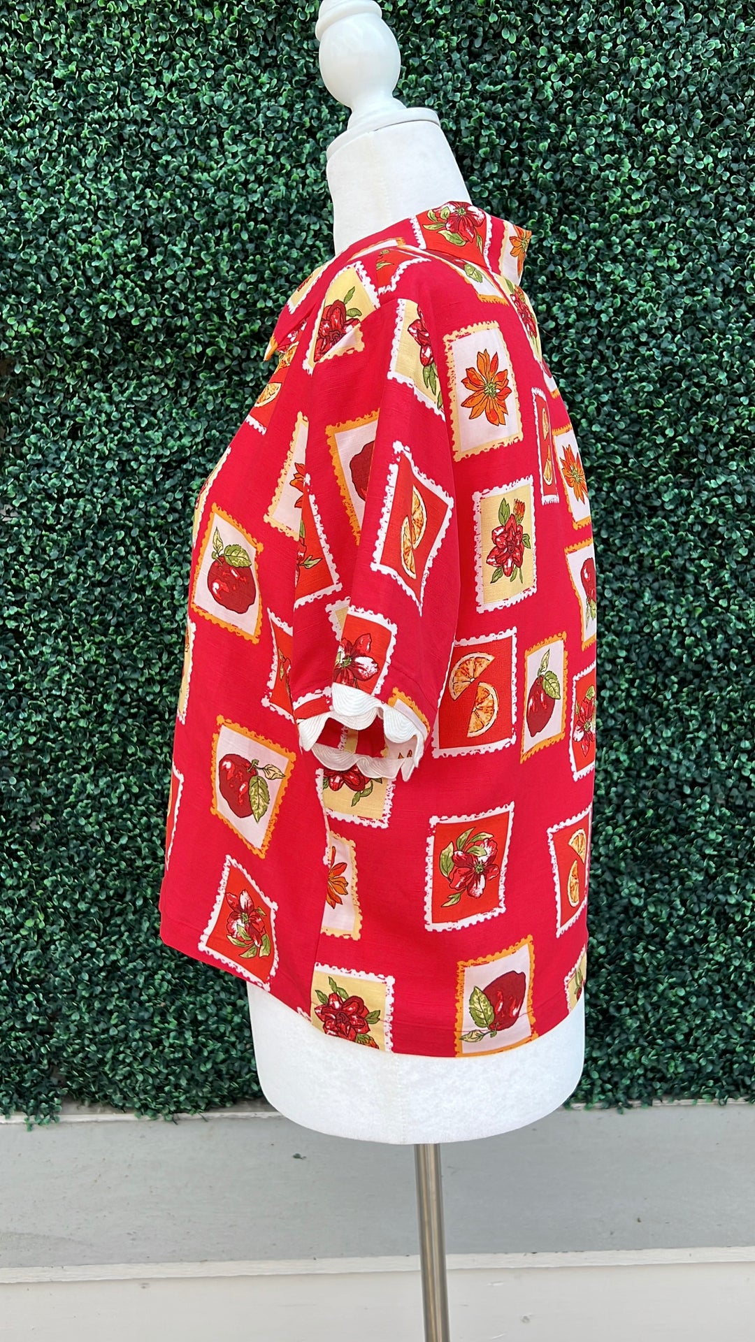 Fruit apple Stamp white Rickrack Top Summertime Blouses Tres Chic Boutique side