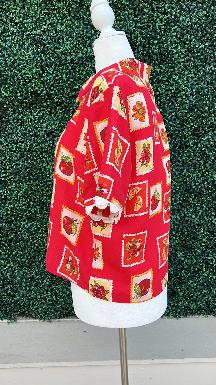 Fruit apple Stamp white Rickrack Top Summertime Blouses Tres Chic Boutique side