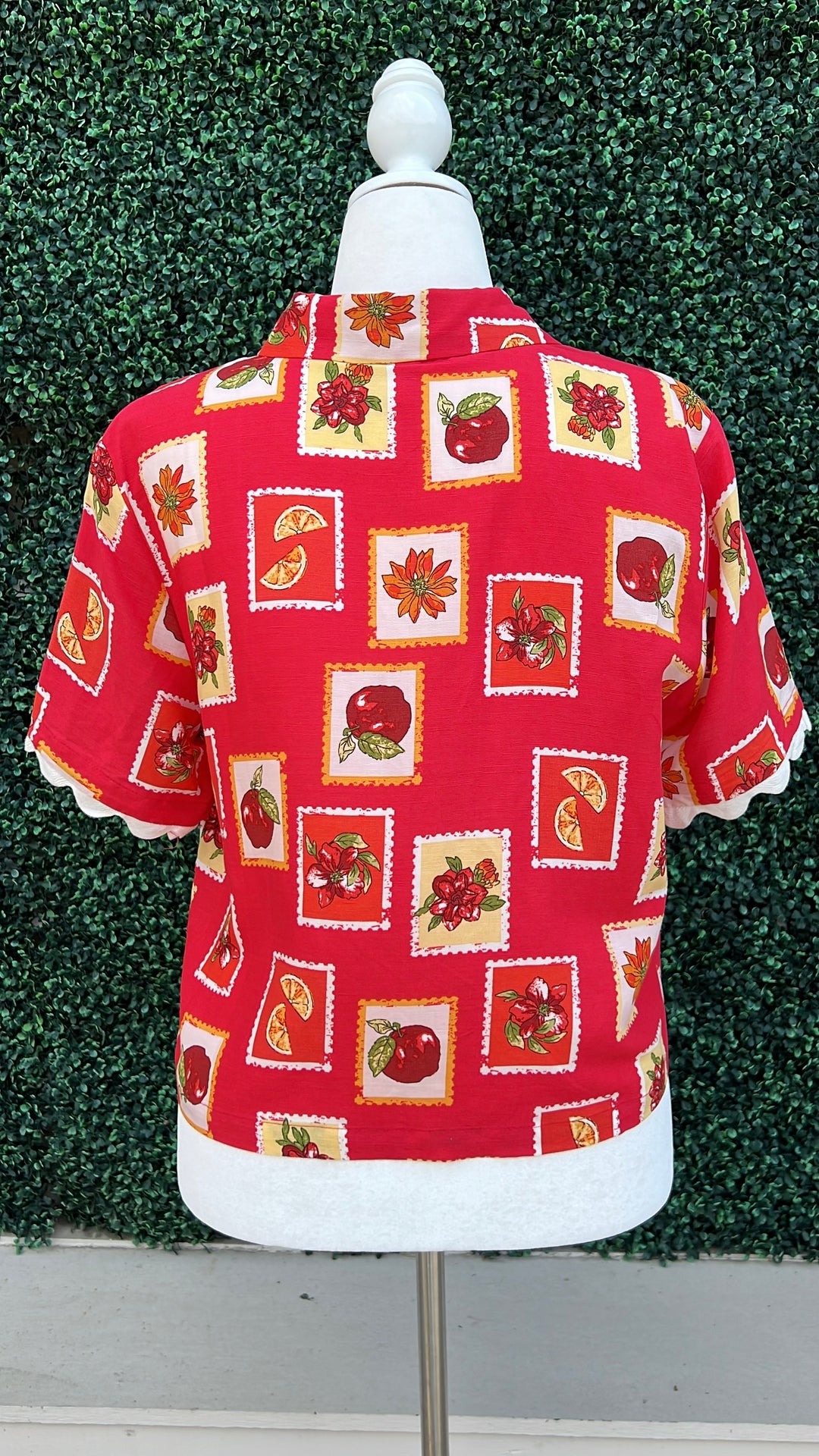 Fruit apple orange Stamp white Rickrack Top Summertime Blouses Tres Chic Boutique side