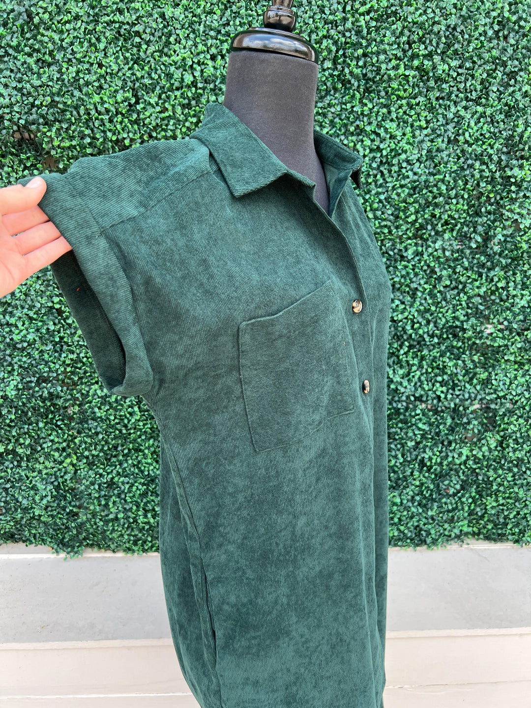 Game day color corduroy shirt dress tres chic boutique football forest green texas maxi dress with slit front pocket