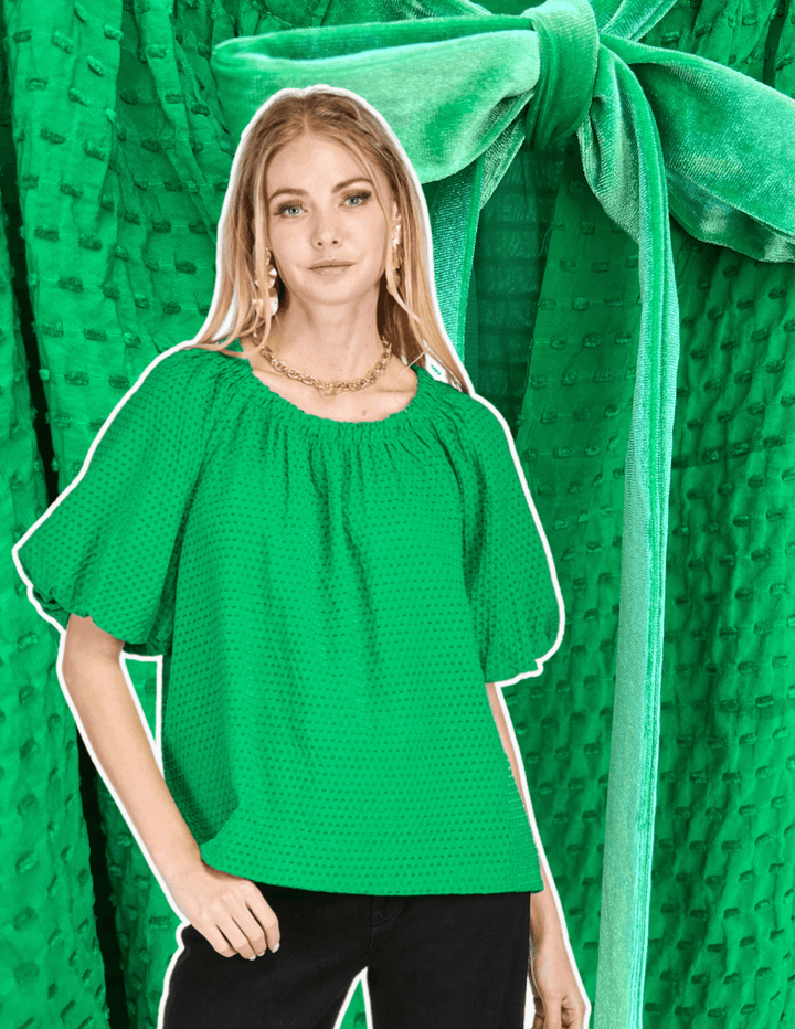 Green Velvet Bow Blouse jade brand holiday outfit ideas womens trendy online boutique