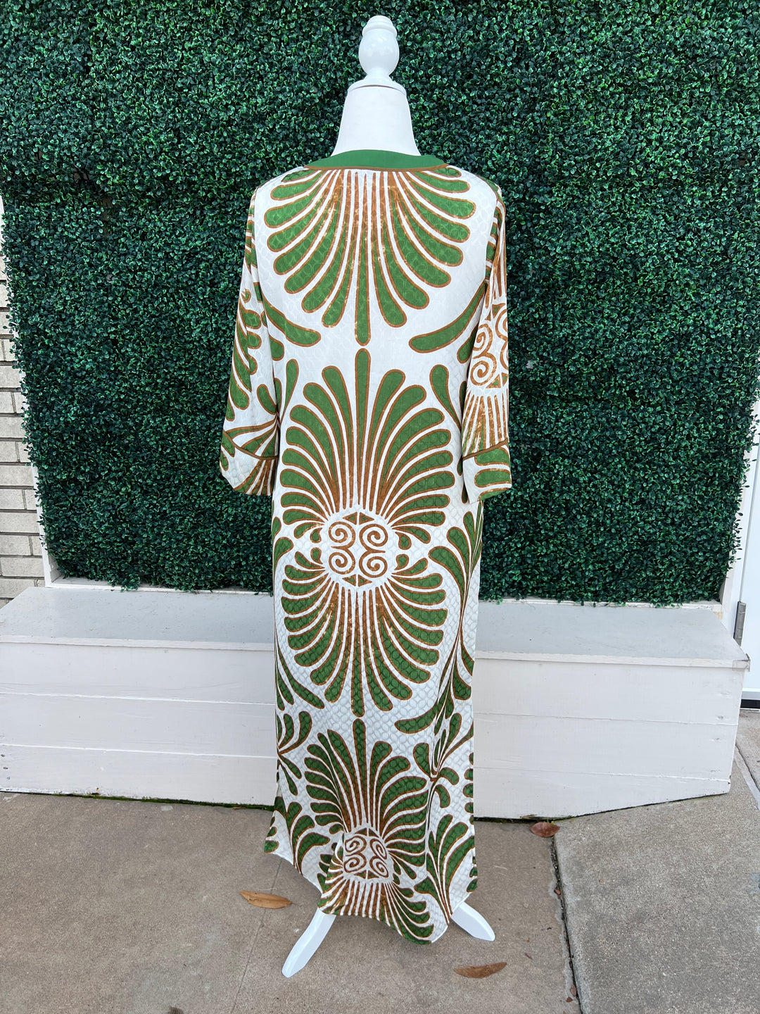 Green and Gold Palm Print Maxi caftan kaftan high end women&