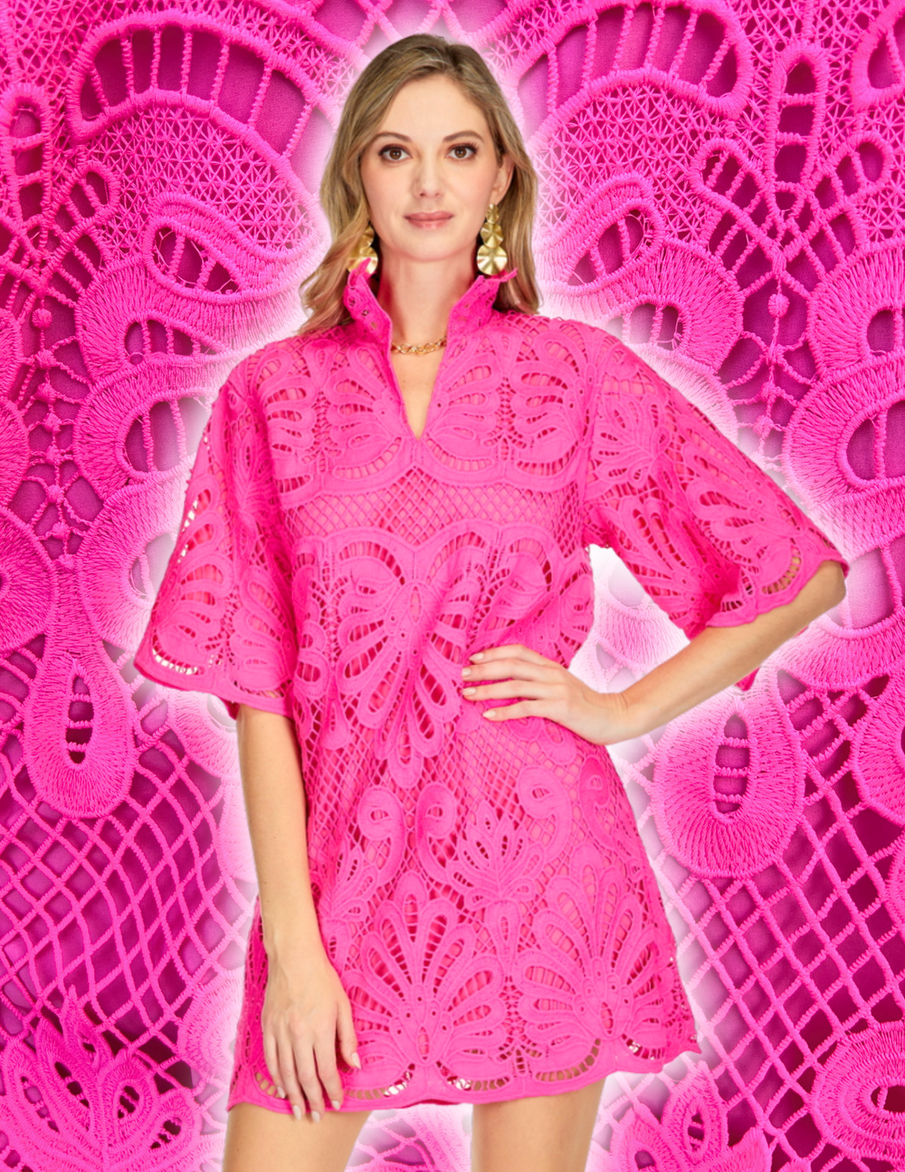 Hot Pink Lace Dress Colorful Boutique Quality Women's Clothing