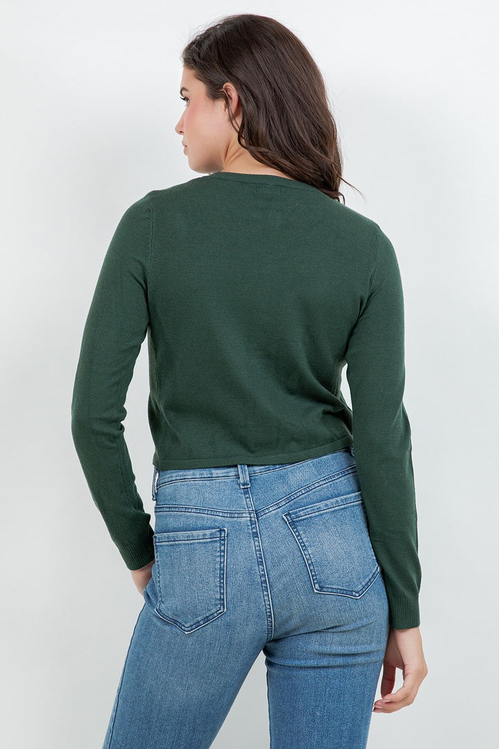 Hunter Green Short Boxy Cardigan Sweater Winter Basics Women&