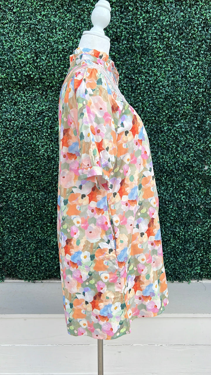 Smocked Floral Cotton Dress