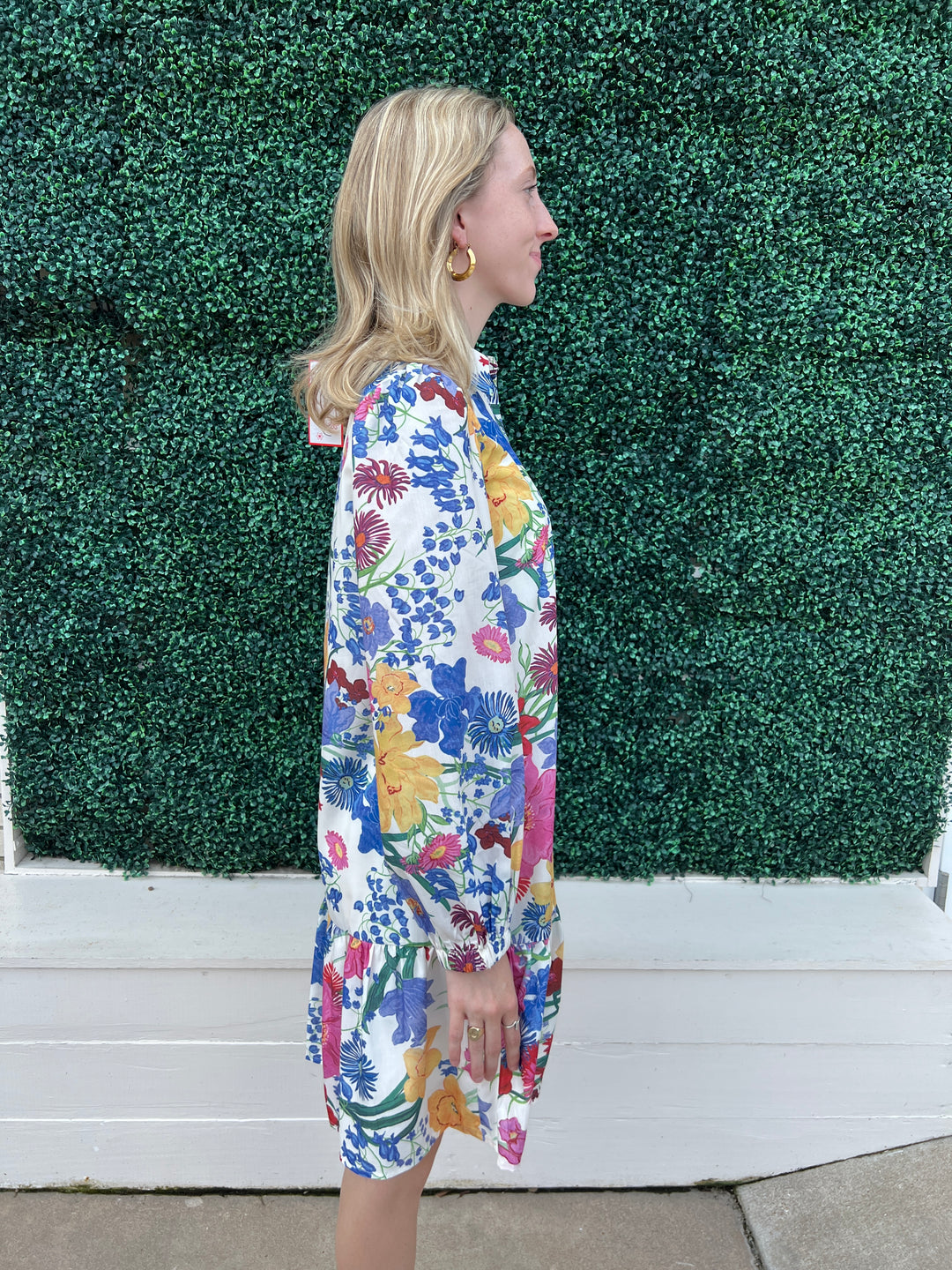 Garden Print Ruffle Hem Shirt Dress