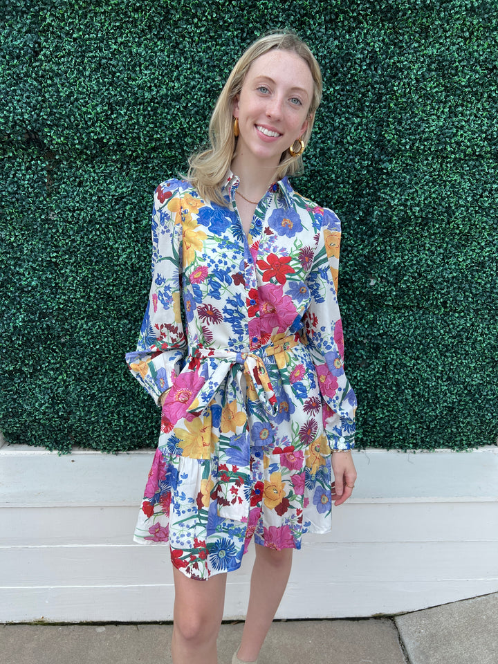 Garden Print Ruffle Hem Shirt Dress