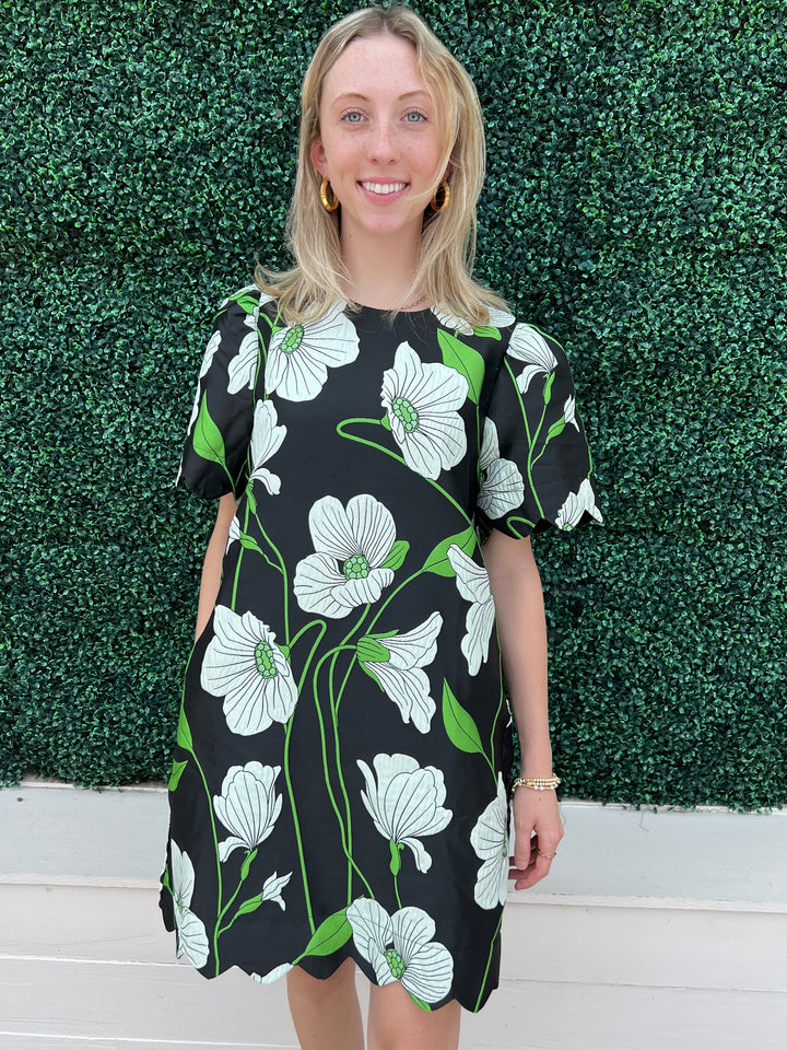 Scallop Hem Flower Print Dress