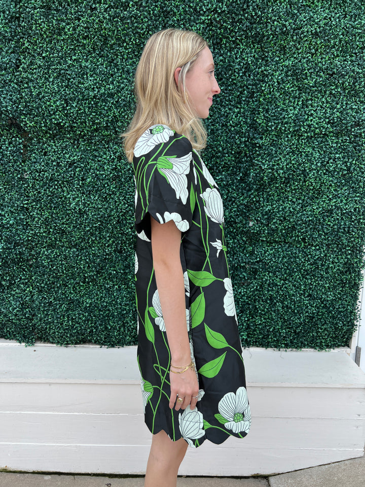 Scallop Hem Flower Print Dress