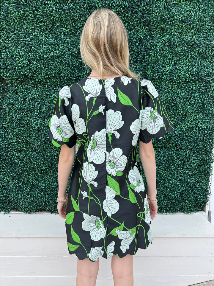 Scallop Hem Flower Print Dress