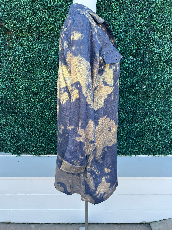 Metallic Splashed Denim Shirt Dress