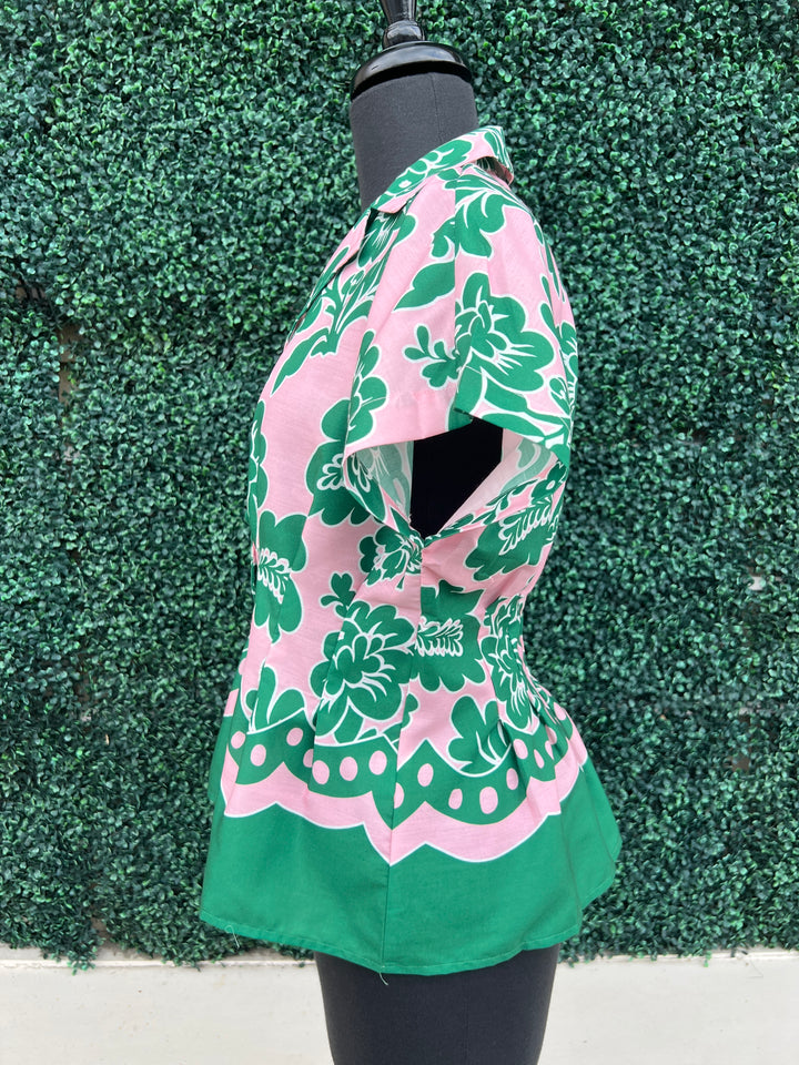 Pink &amp; Green Floral Peplum Blouse