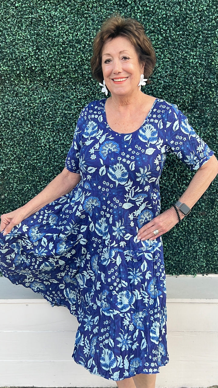 JESS Navy Print Midi Dress