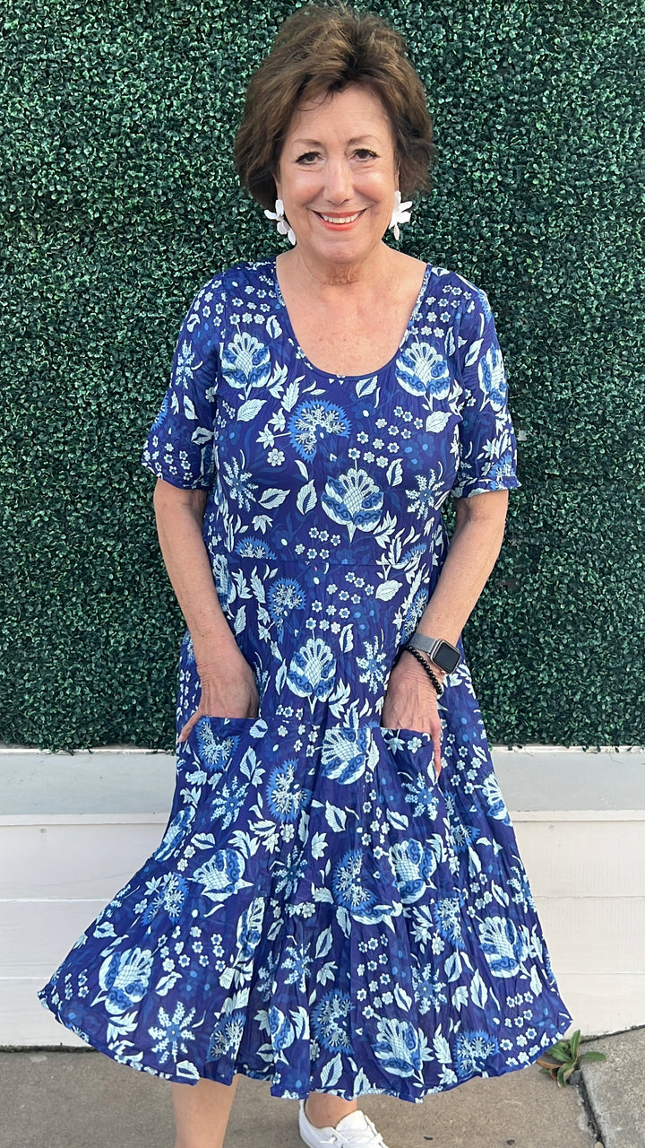 JESS Navy Print Midi Dress