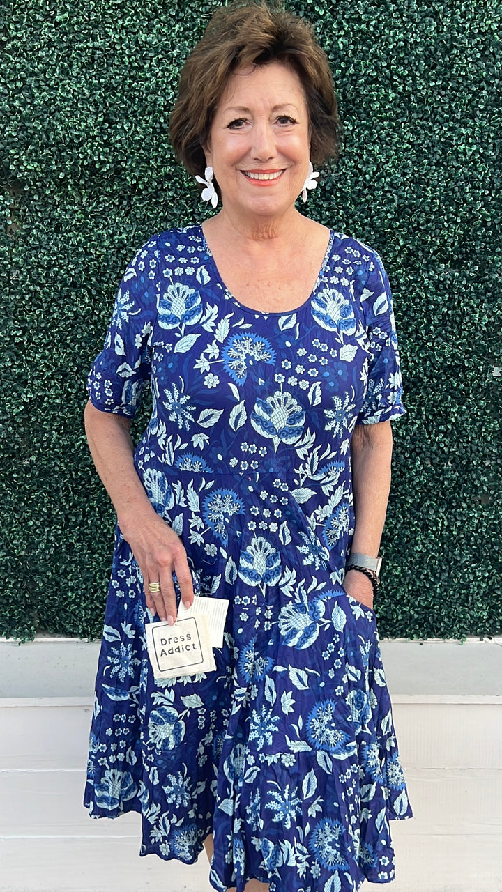 JESS Navy Print Midi Dress