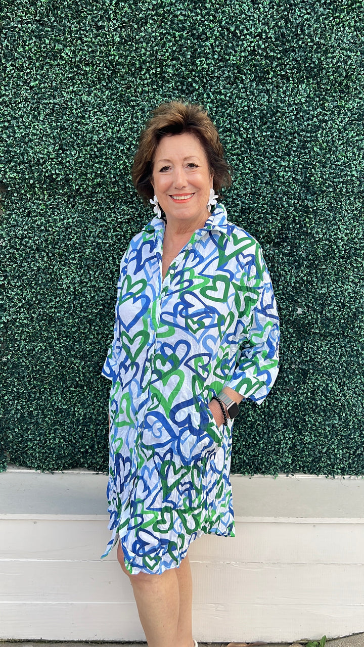 JIJI Green &amp; Blue Hearts Shirt Dress