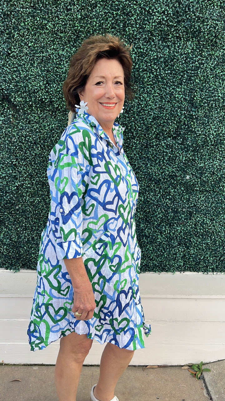 JIJI Green &amp; Blue Hearts Shirt Dress