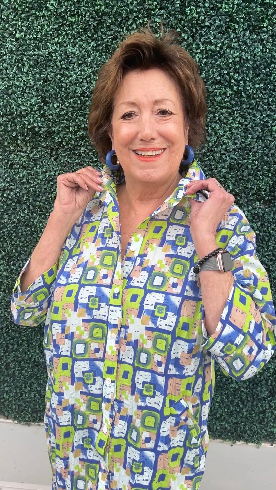 JIJI Chartreuse &amp; Periwinkle Print Shirt Dress