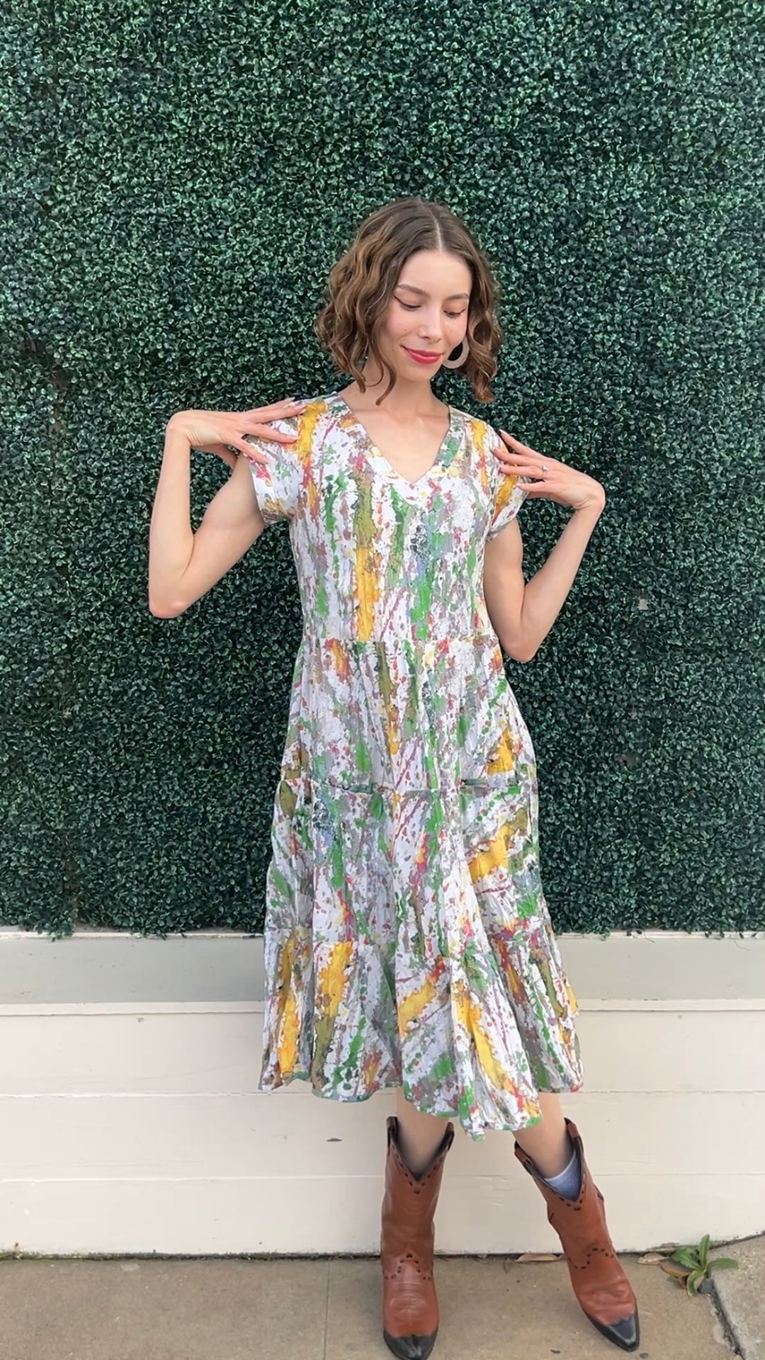 JALAN Stone &amp; Moss Print Midi Dress