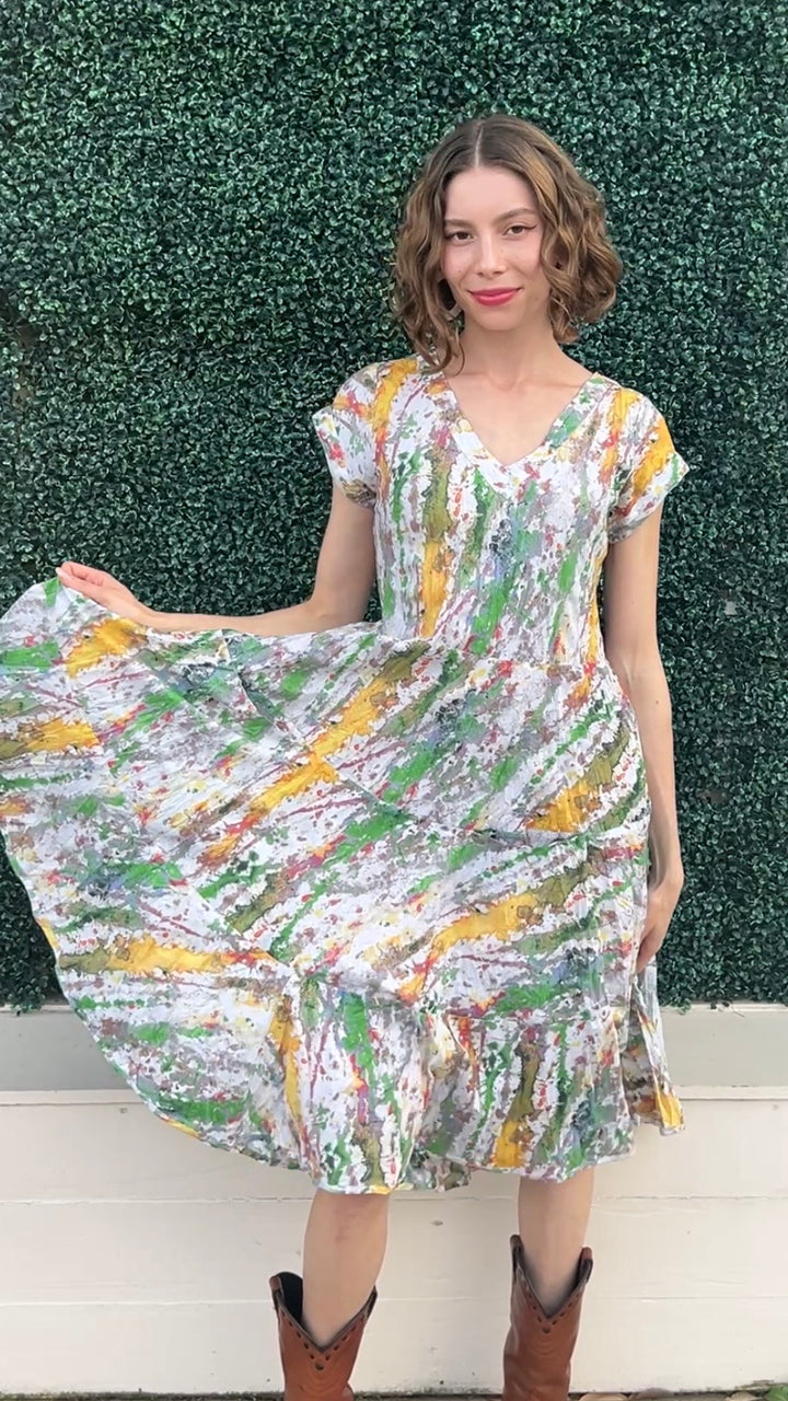 JALAN Stone &amp; Moss Print Midi Dress
