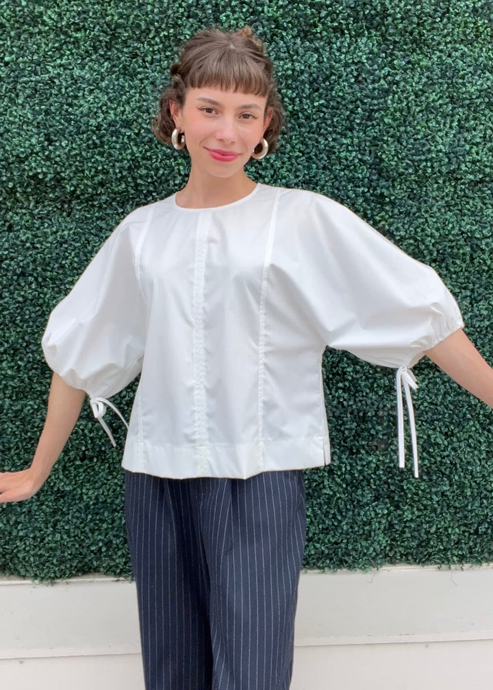 Cinched Sleeve White Tee