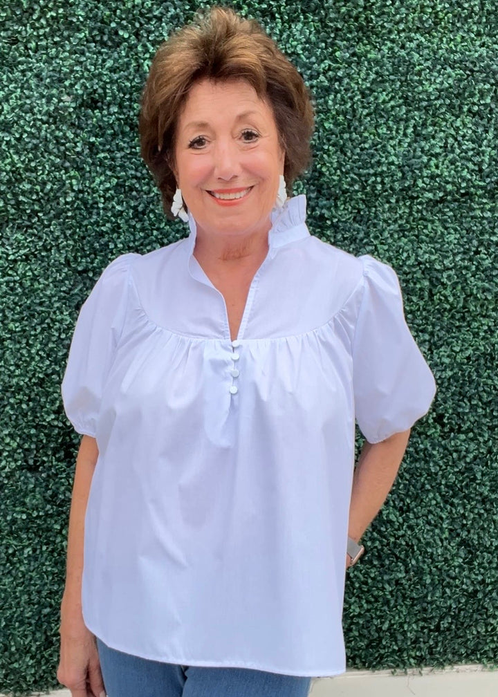 Cotton Puff Sleeve Yoke Blouse