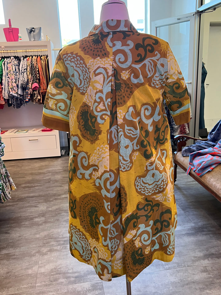 Saffron Scroll Placket Swing Dress