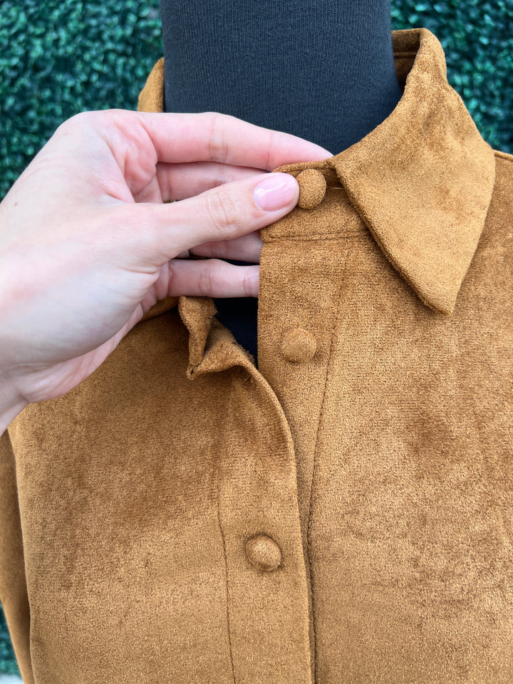 Long Sleeve Micro Suede Button Down