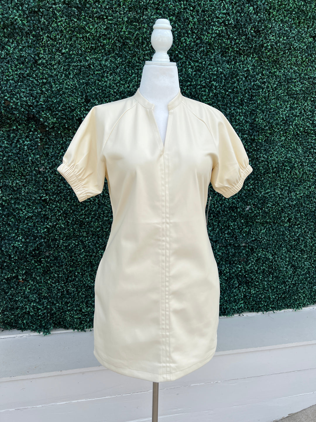 V Neck Vegan Leather Dress