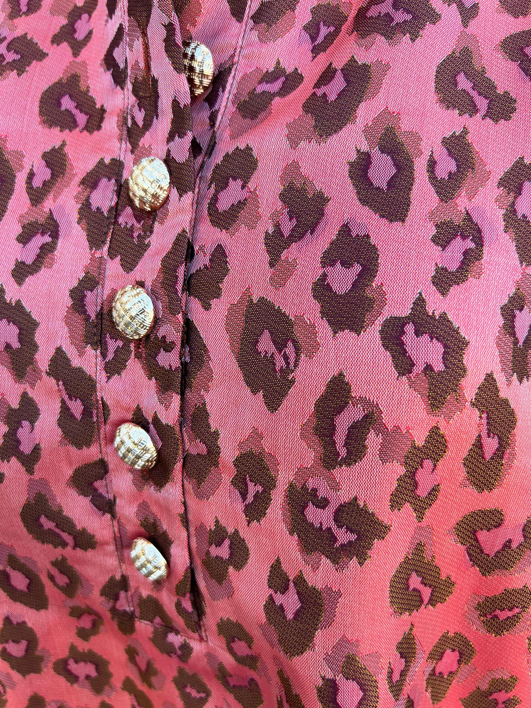 Iridescent Pink Cheetah Dress jade brand gold button up the front long sleeve dresses holiday cocktail hour outfit ideas womens boutique