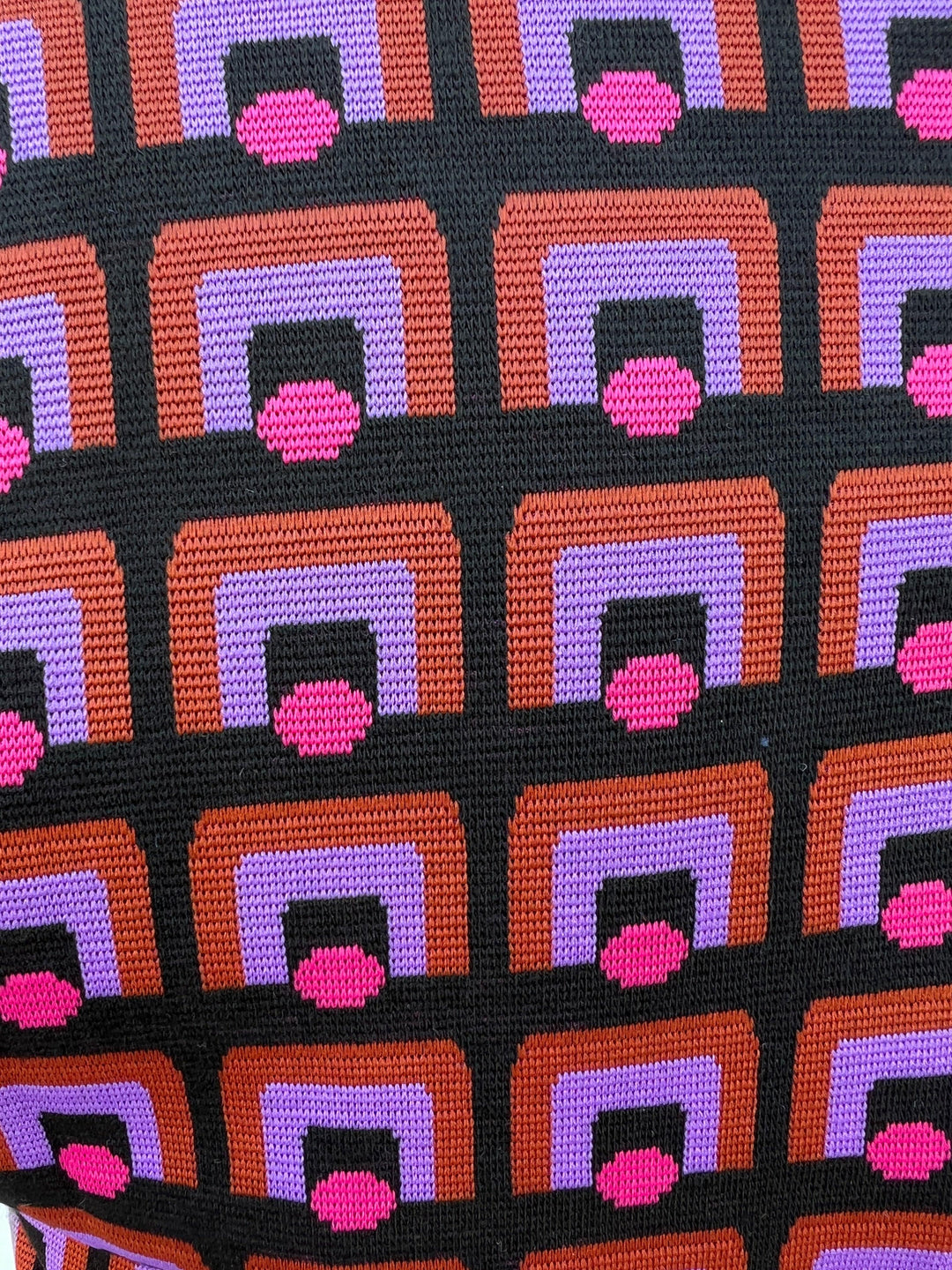 Isle Apparel cowl neck dress purple and pink cap sleeve for women over 50 length to the knees vintage print