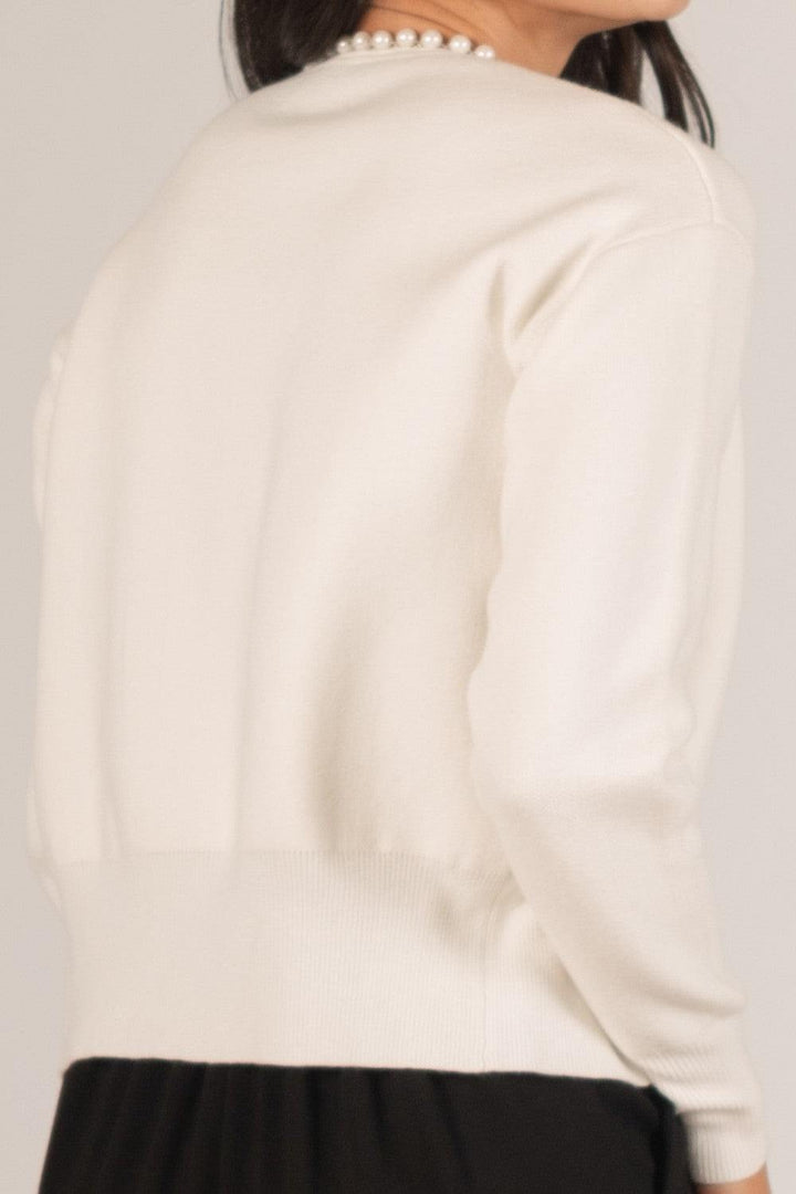 off White Pearl Trim open Cardigan holiday dressy layers classy boutique style holiday outfit ideas gifts tres chic boutique