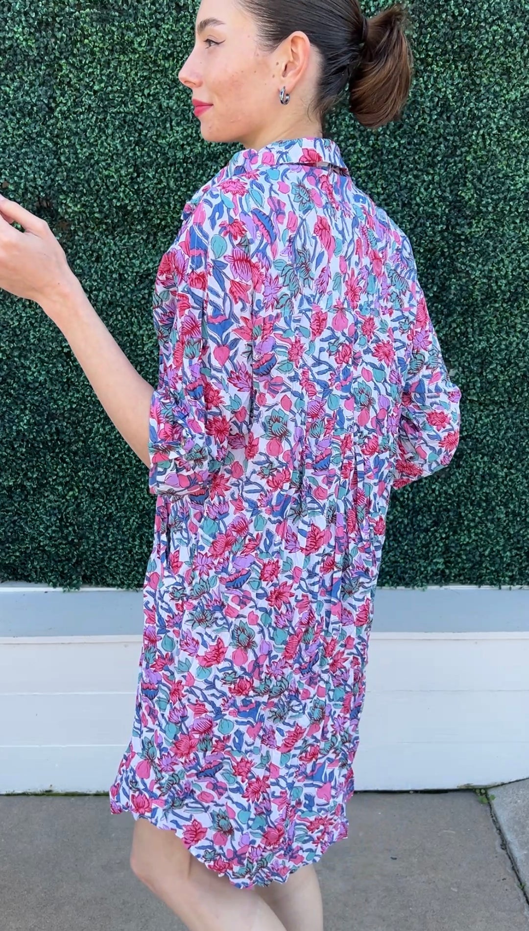 JIJI Lilac Print Cotton Shirt Dress back with inverted pleat